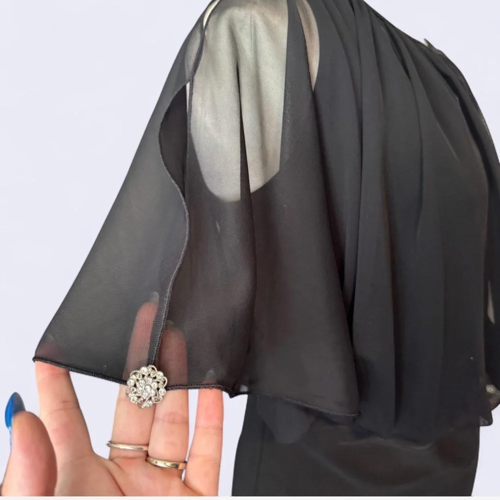 White House Black Market Black Relaxed Ruched Blouse with sheer flowey upper szM - Picture 3 of 7